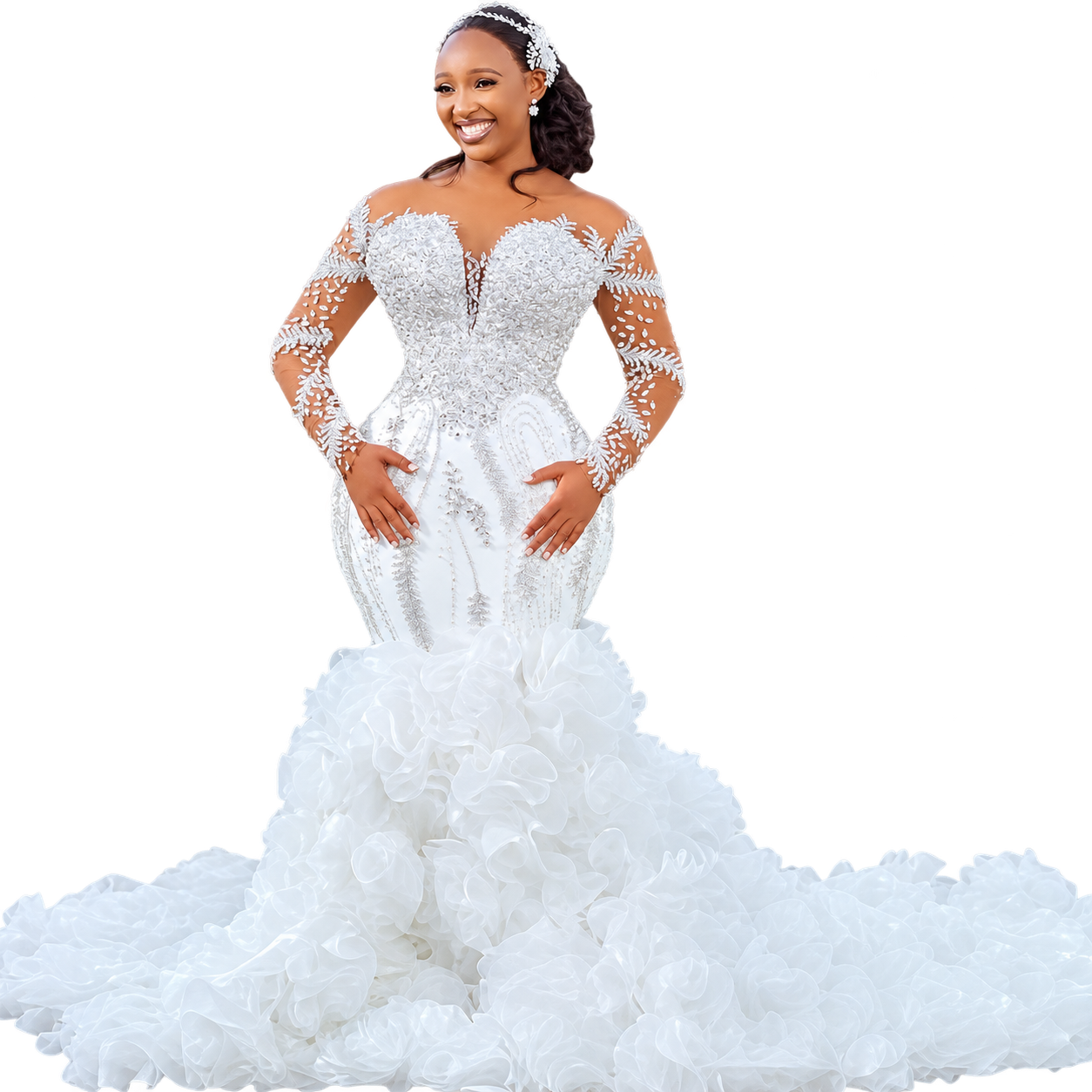 Lace & Ruffle Mermaid Wedding Gown